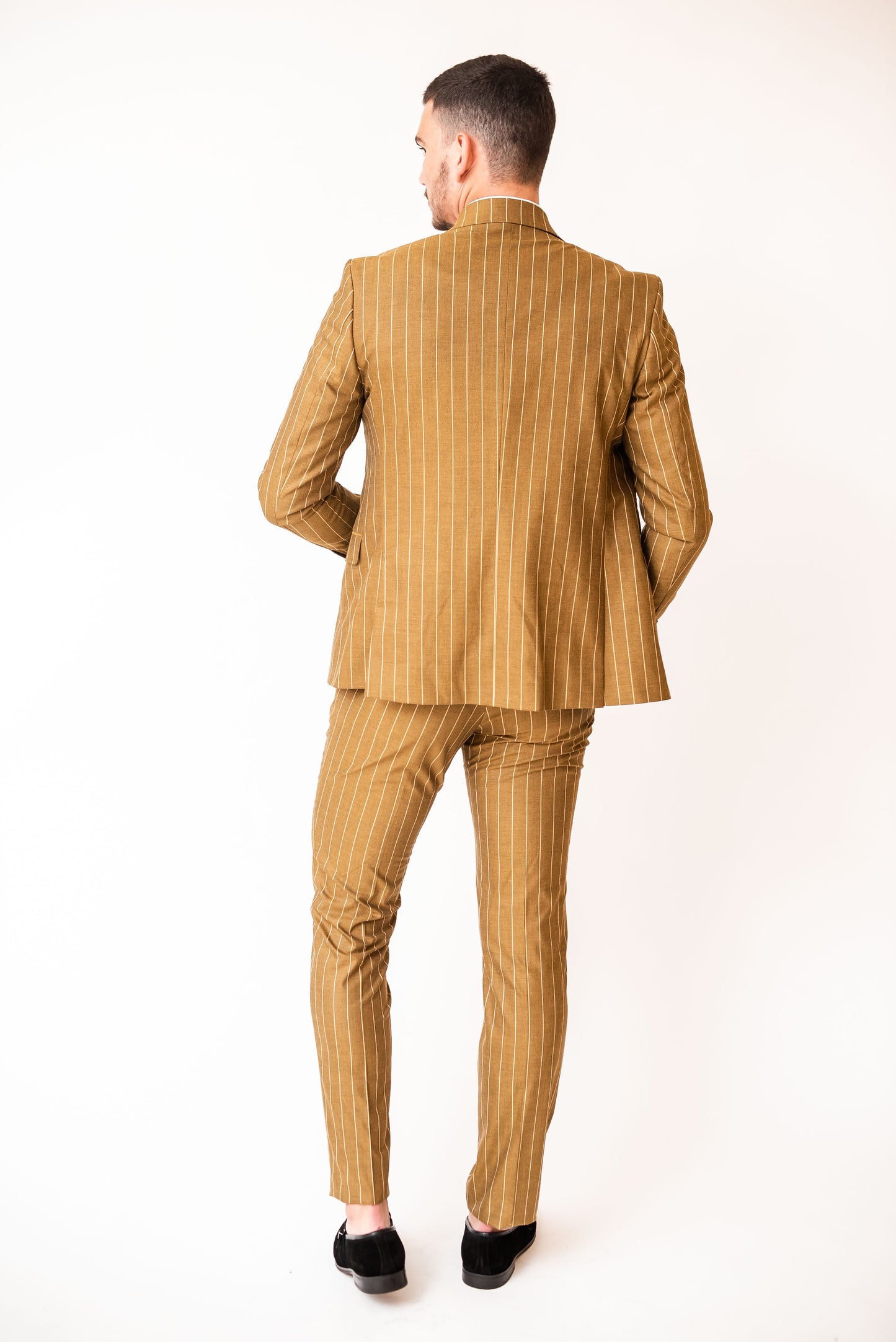 COSTUM SLIM FIT PINSTRIPE MUSTAR IN DUNGI