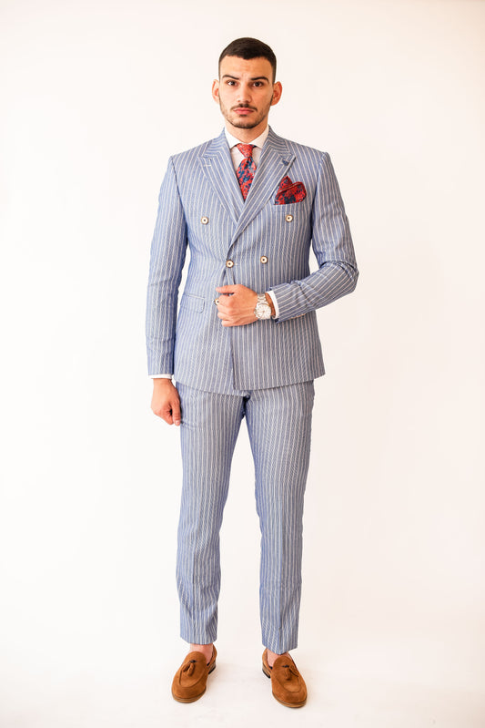 COSTUM SLIM FIT BLEU CU DUNGI ALBE 6 NASTURI