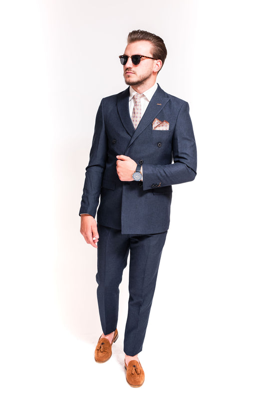 COSTUM SLIM FIT BLEUMARIN CU 6 NASTURI NEGRI